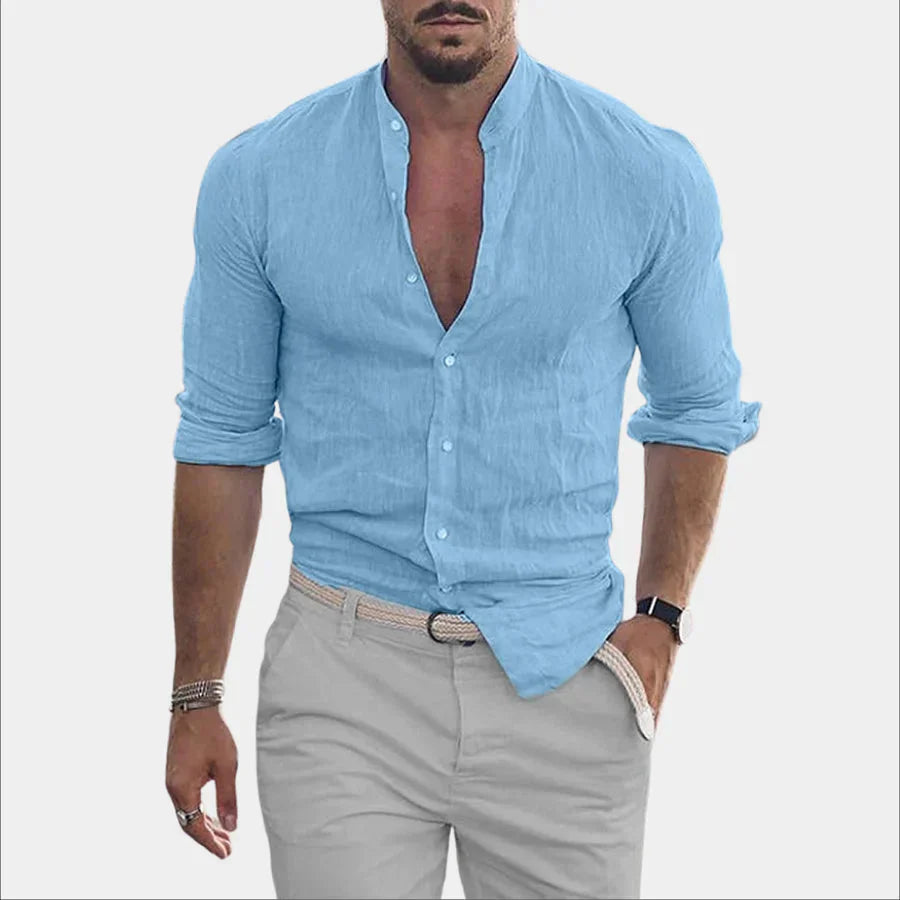 Herren Leinenhemd Langarm Baumwolle Elegant