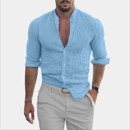 Herren Leinenhemd Langarm Baumwolle Elegant