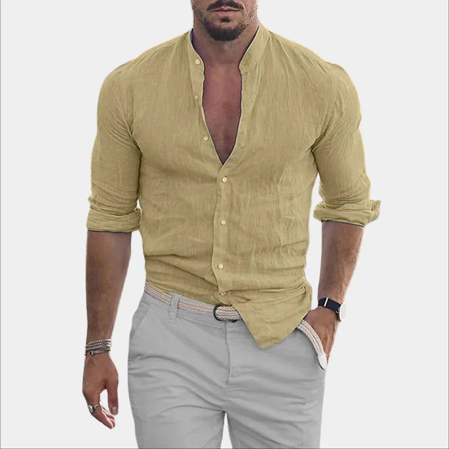 Herren Leinenhemd Langarm Baumwolle Elegant