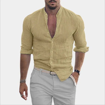 Herren Leinenhemd Langarm Baumwolle Elegant