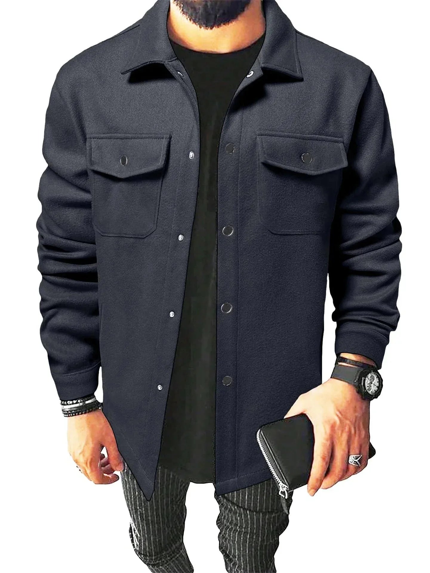 Herren Hemdjacke Warm Langarm Button Down