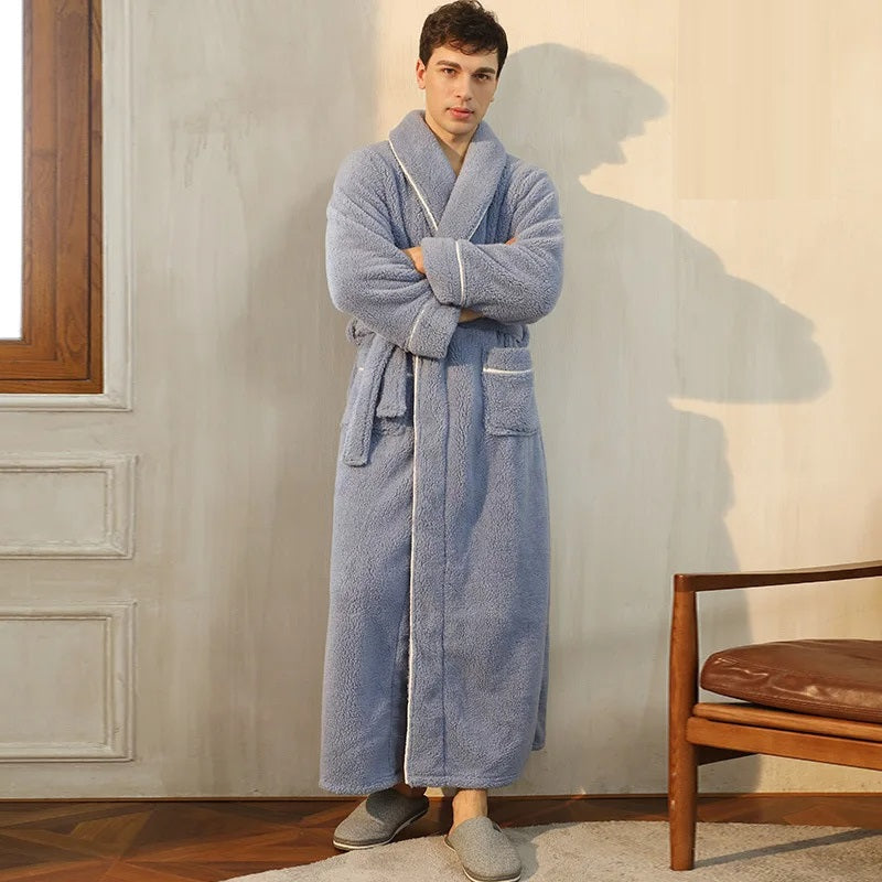 Herren Bademantel Lang Weich Fleece
