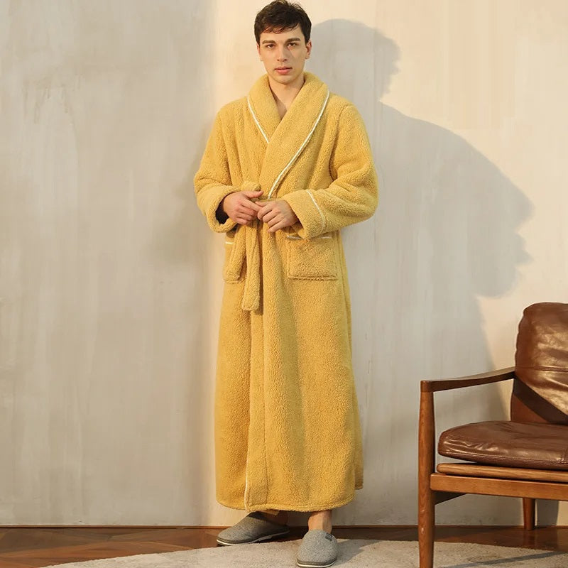 Herren Bademantel Lang Weich Fleece