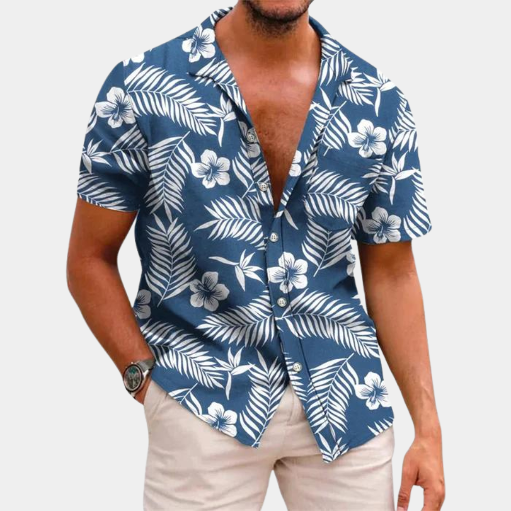 Herren Sommerhemd Kurzarm Blumenmuster