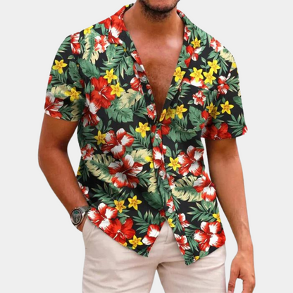 Herren Sommerhemd Kurzarm Blumenmuster