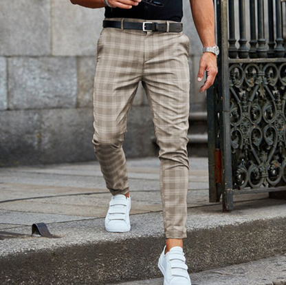Herren Chino Hosen Slim Fit kariert Stretch