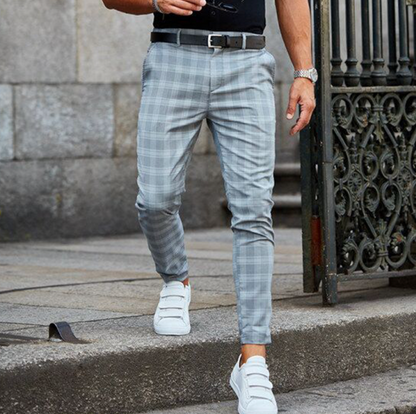 Herren Chino Hosen Slim Fit kariert Stretch