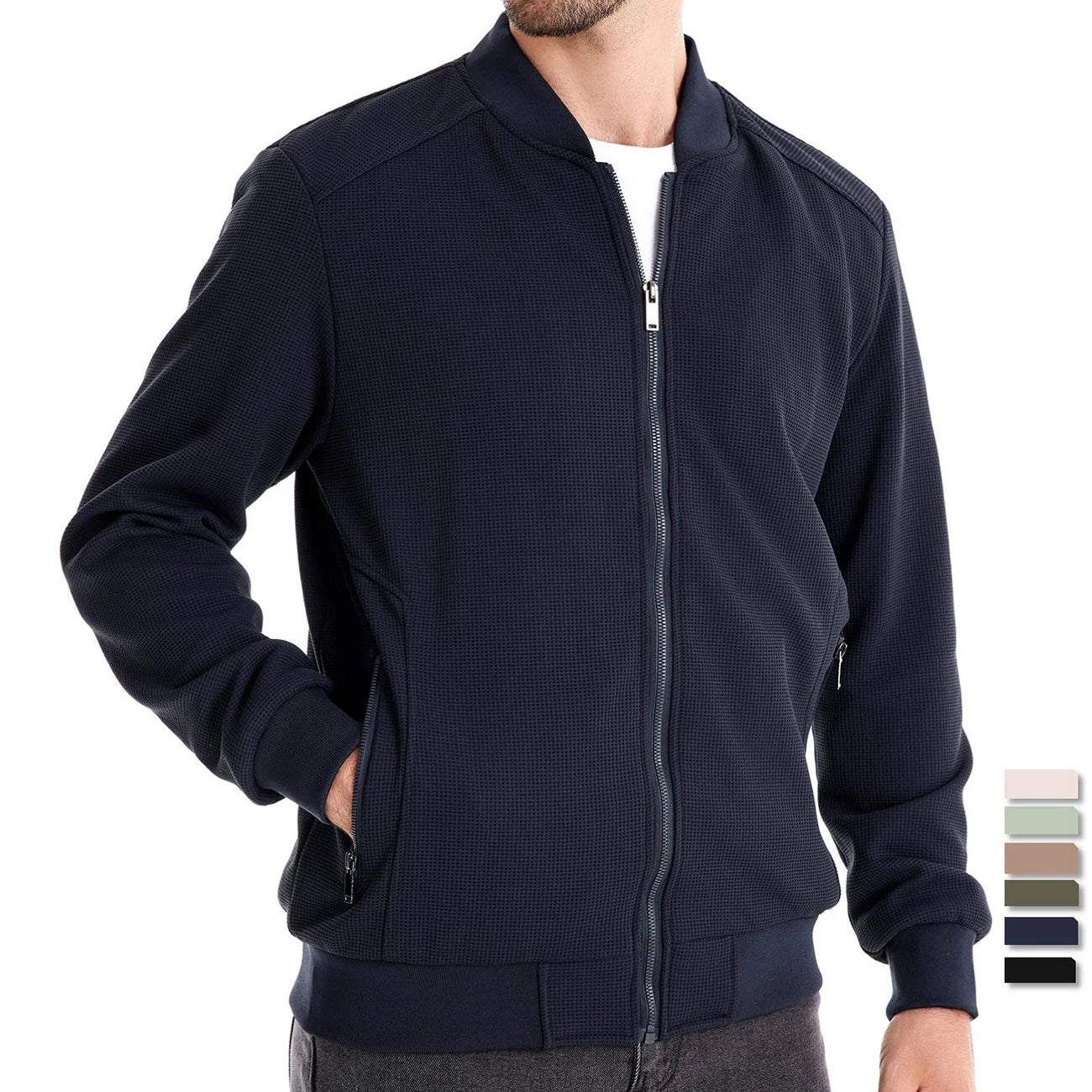Herren Bomberjacke Reißverschluss Taschen Sportlich