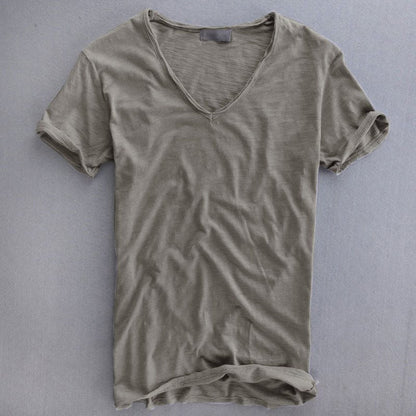 Herren T-Shirt V-Ausschnitt Leicht Baumwolle