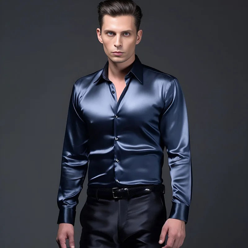 Herren Slim Fit Hemd Langarm Glänzend