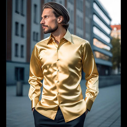 Herren Slim Fit Hemd Langarm Glänzend