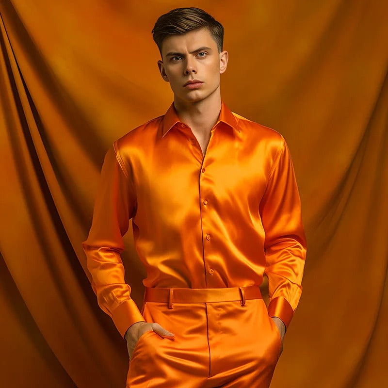 Herren Slim Fit Hemd Langarm Glänzend