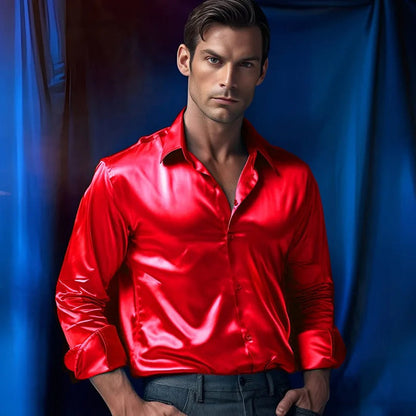 Herren Slim Fit Hemd Langarm Glänzend