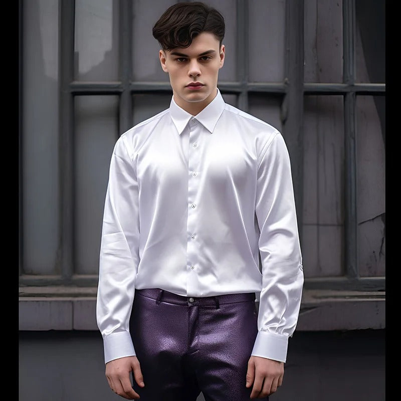Herren Slim Fit Hemd Langarm Glänzend