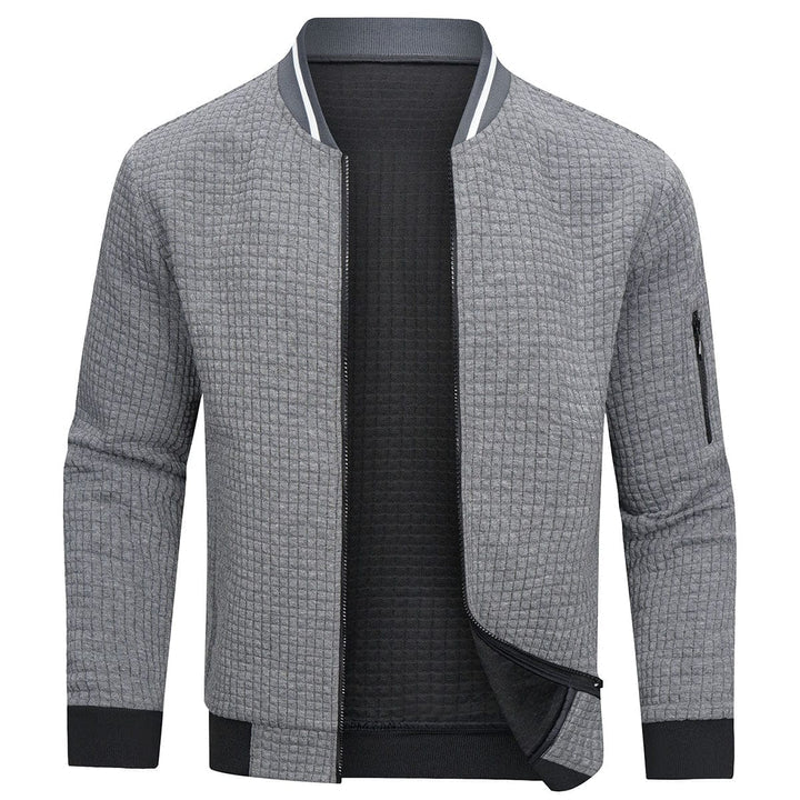 Herrenjacke Langarm Waffelmuster Reißverschluss Sweatshirt → Herren Reißverschlussjacke Langarm Waffeldesign - IdealeKleiden