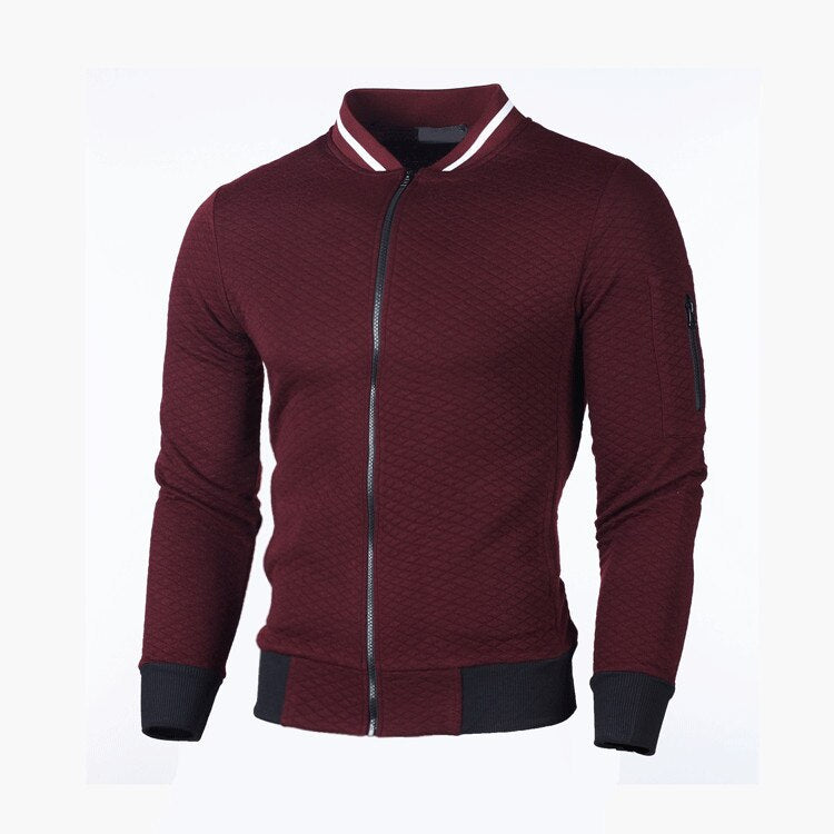 Herrenjacke Langarm Waffelmuster Reißverschluss Sweatshirt → Herren Reißverschlussjacke Langarm Waffeldesign