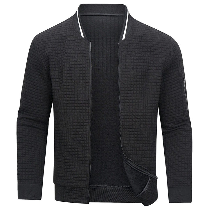 Herrenjacke Langarm Waffelmuster Reißverschluss Sweatshirt → Herren Reißverschlussjacke Langarm Waffeldesign