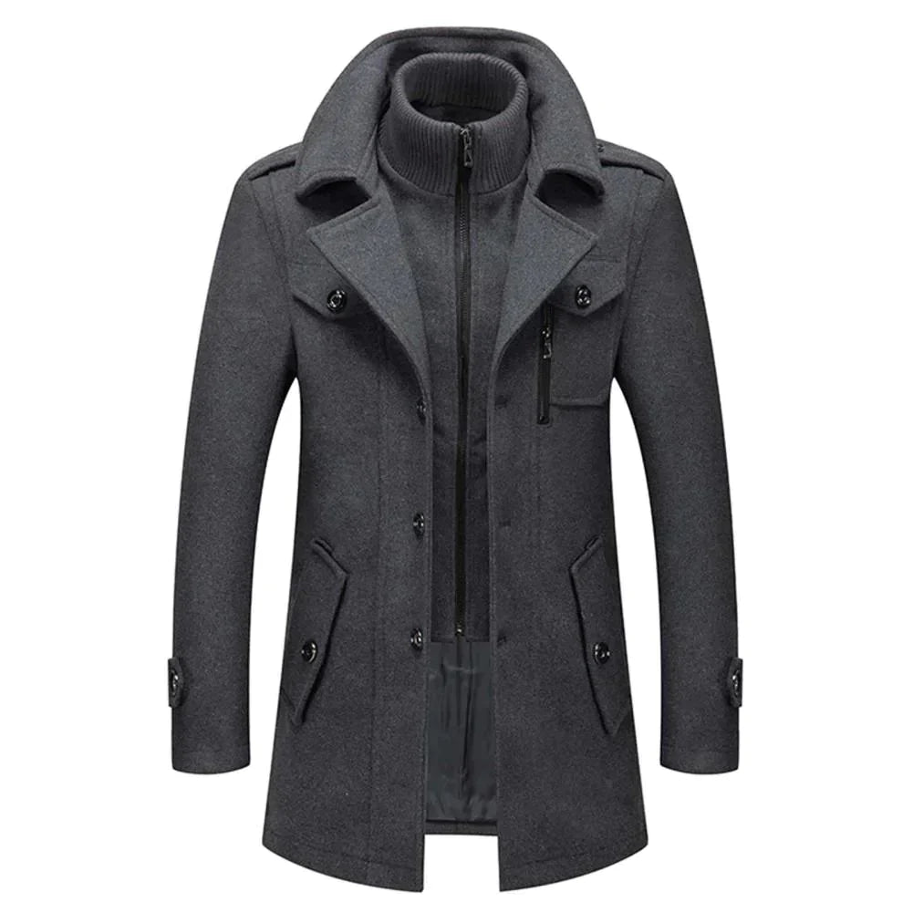 Herren Winterjacke Woll Reißverschluss Mantel