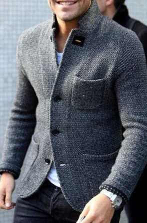 Herren Blazer Jacke Einreiher Tweed Retro Look - IdealeKleiden