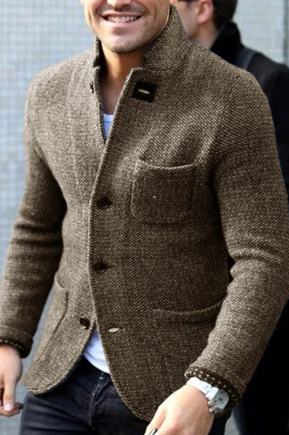 Herren Blazer Jacke Einreiher Tweed Retro Look
