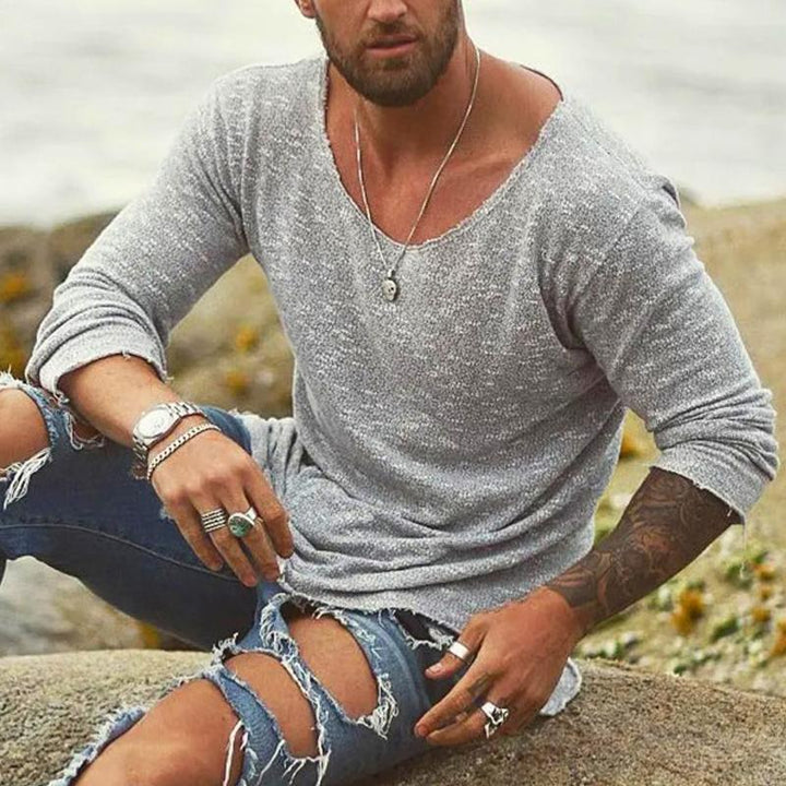 Herren Pullover Locker Fit Langarm Sommer