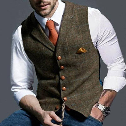 Herren Tweed Weste Ärmellos Kariert Elegant