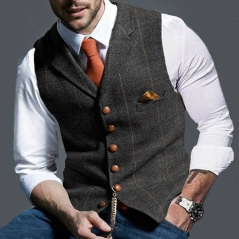 Herren Tweed Weste Ärmellos Kariert Elegant