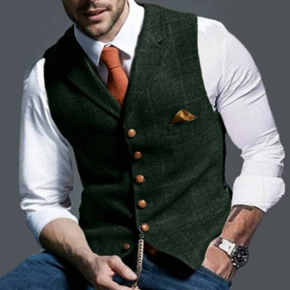 Herren Tweed Weste Ärmellos Kariert Elegant