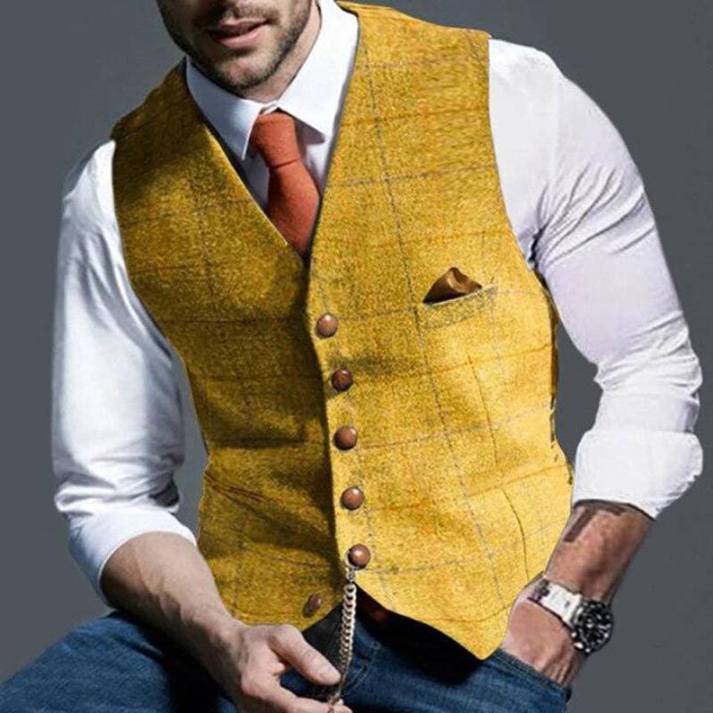 Herren Tweed Weste Ärmellos Kariert Elegant