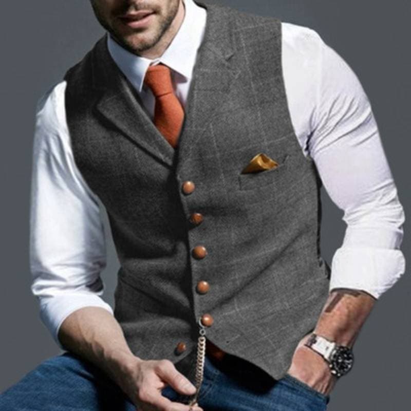 Herren Tweed Weste Ärmellos Kariert Elegant