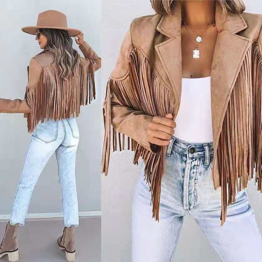 Stylische Westernjacke Damen Fransen Look - IdealeKleiden
