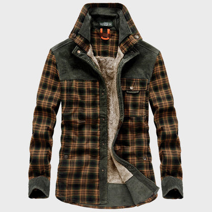 Herren Winterjacke Karo Fleece Mantel Holzfällerlook