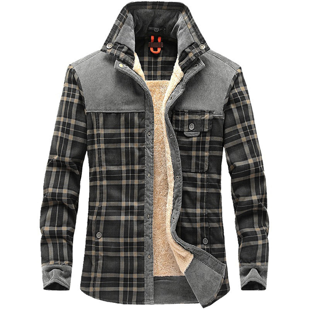 Herren Winterjacke Karo Fleece Mantel Holzfällerlook
