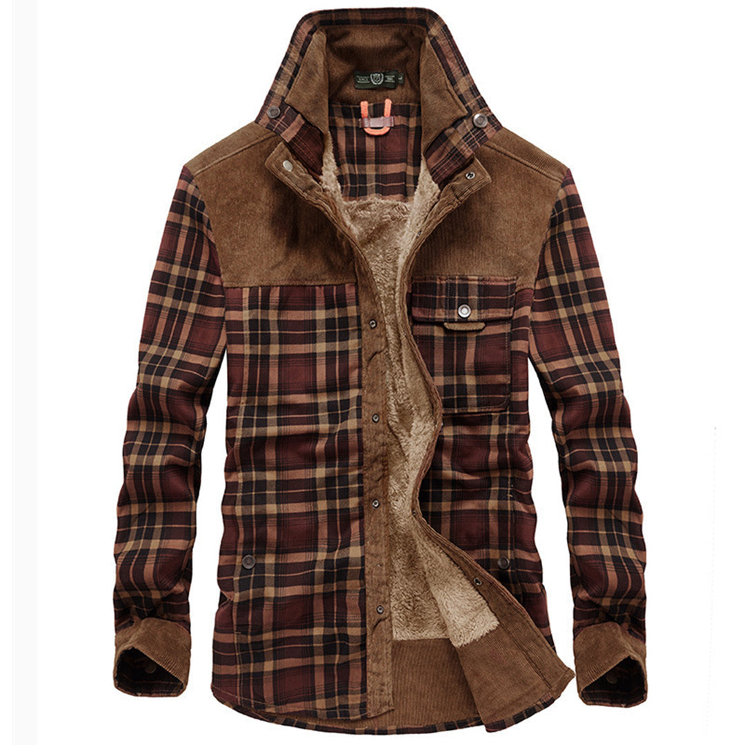 Herren Winterjacke Karo Fleece Mantel Holzfällerlook - IdealeKleiden