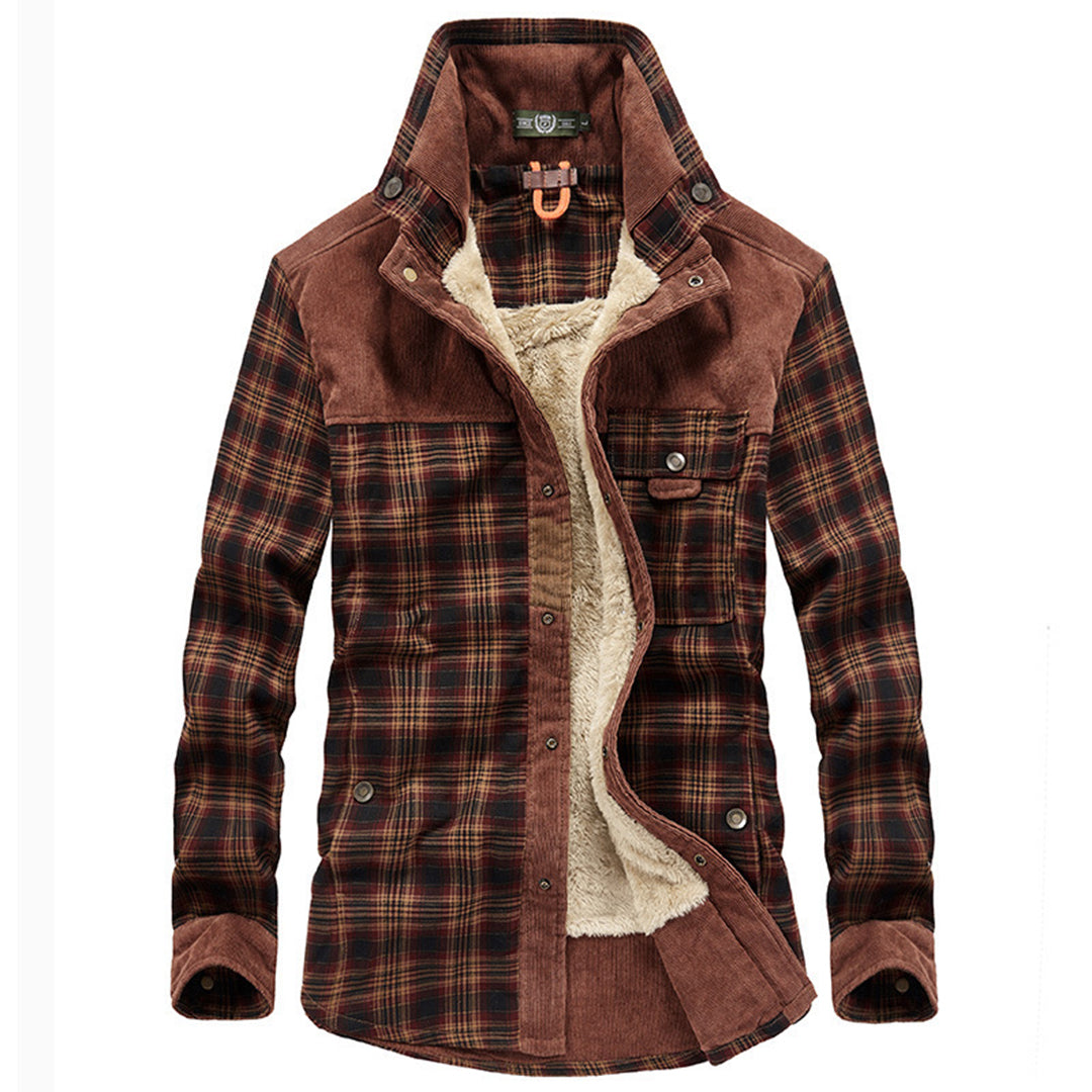 Herren Winterjacke Karo Fleece Mantel Holzfällerlook
