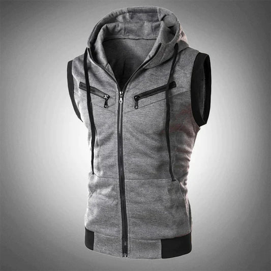 Herren Hoodie-Westen Sportlich Kapuzenloser Reißverschluss-Vest - IdealeKleiden