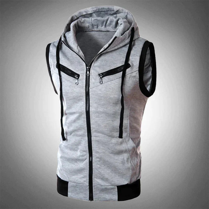 Herren Hoodie-Westen Sportlich Kapuzenloser Reißverschluss-Vest