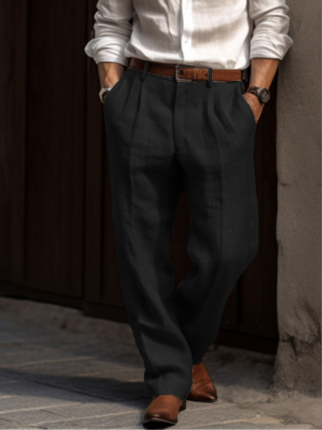Herren Leinenhosen Leicht Bequem Lockere Passform