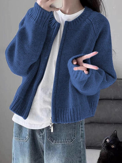 Elegante Blaue Strickjacke Damen Mode - IdealeKleiden