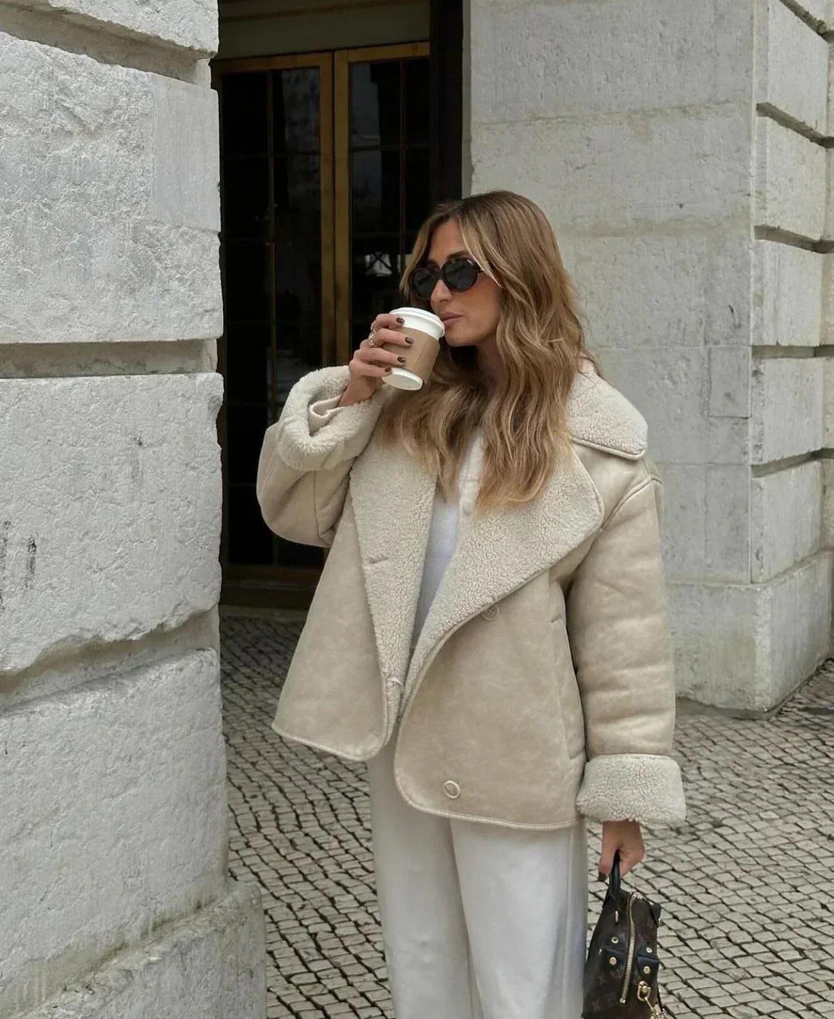Stylische Damenjacke Kunstleder Fleece Soft