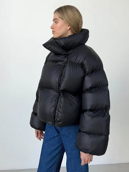 Wattierte Damenjacke Kapuze - Kurze Daunenjacke Warm