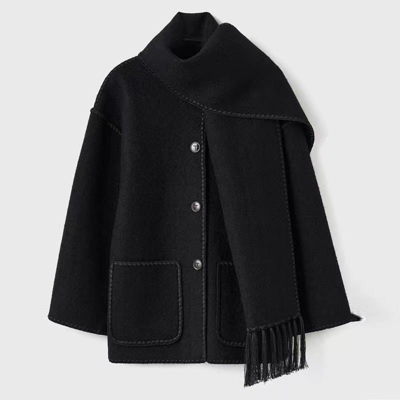 Damen Wollmantel Grau Elegantes Design - IdealeKleiden