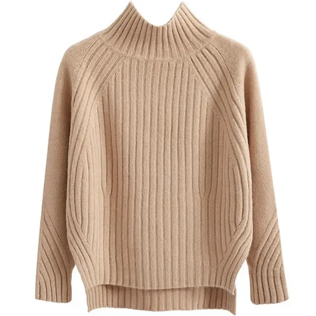 Weiches Rippstrick Oberteil Rollkragen Pullover - IdealeKleiden