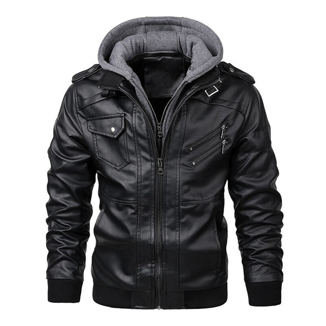 Herren Lederjacke Biker Stil Kapuze
