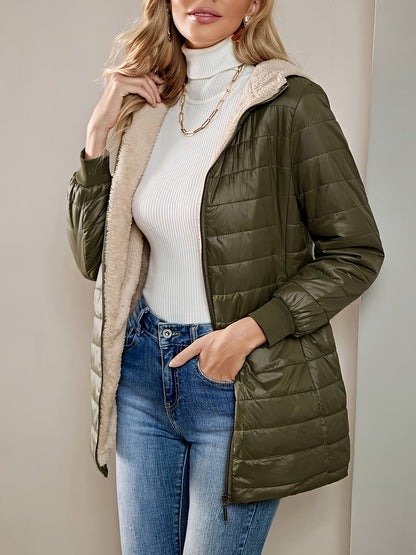 Damen Wintermantel Lang Pufferjacke Warm