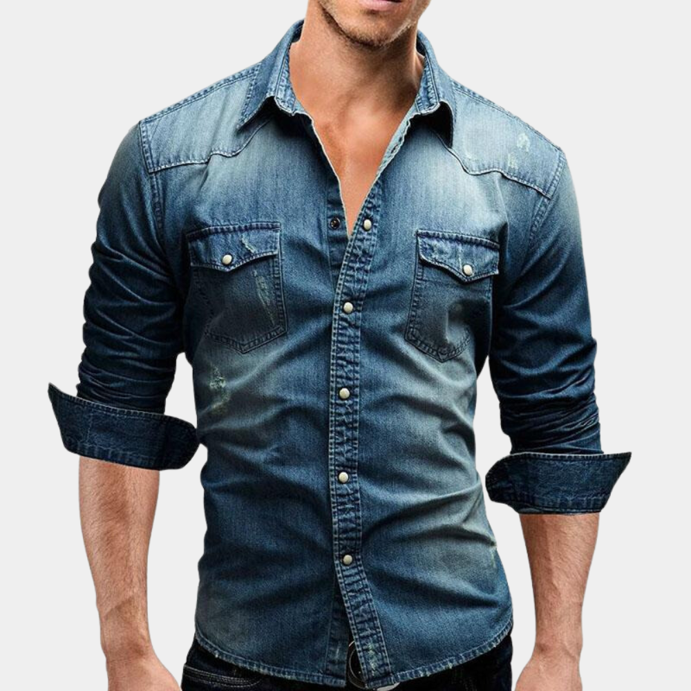 Herren Slimfit Jeanshemd Langarm