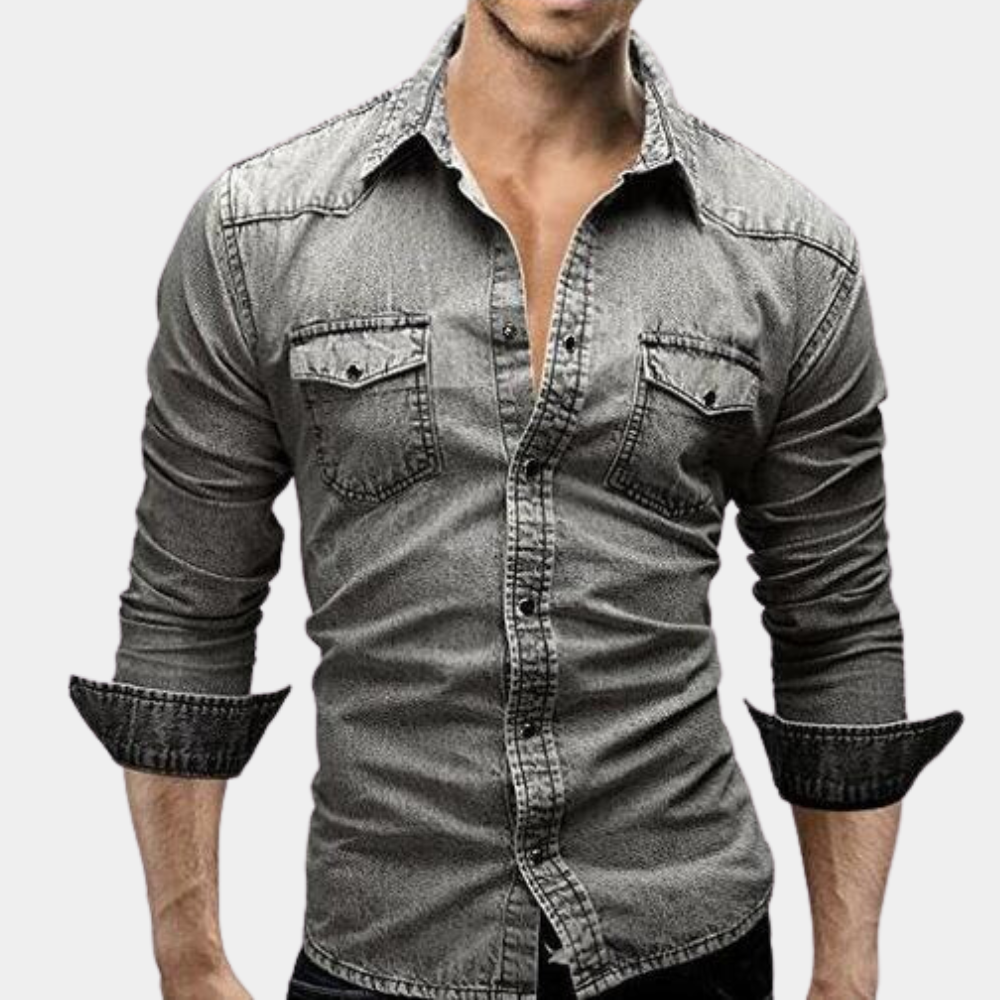 Herren Slimfit Jeanshemd Langarm