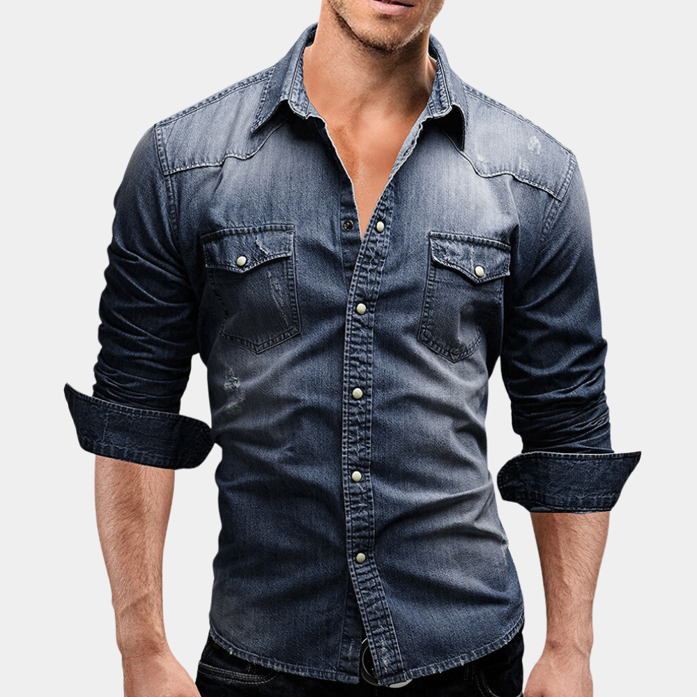 Herren Slimfit Jeanshemd Langarm