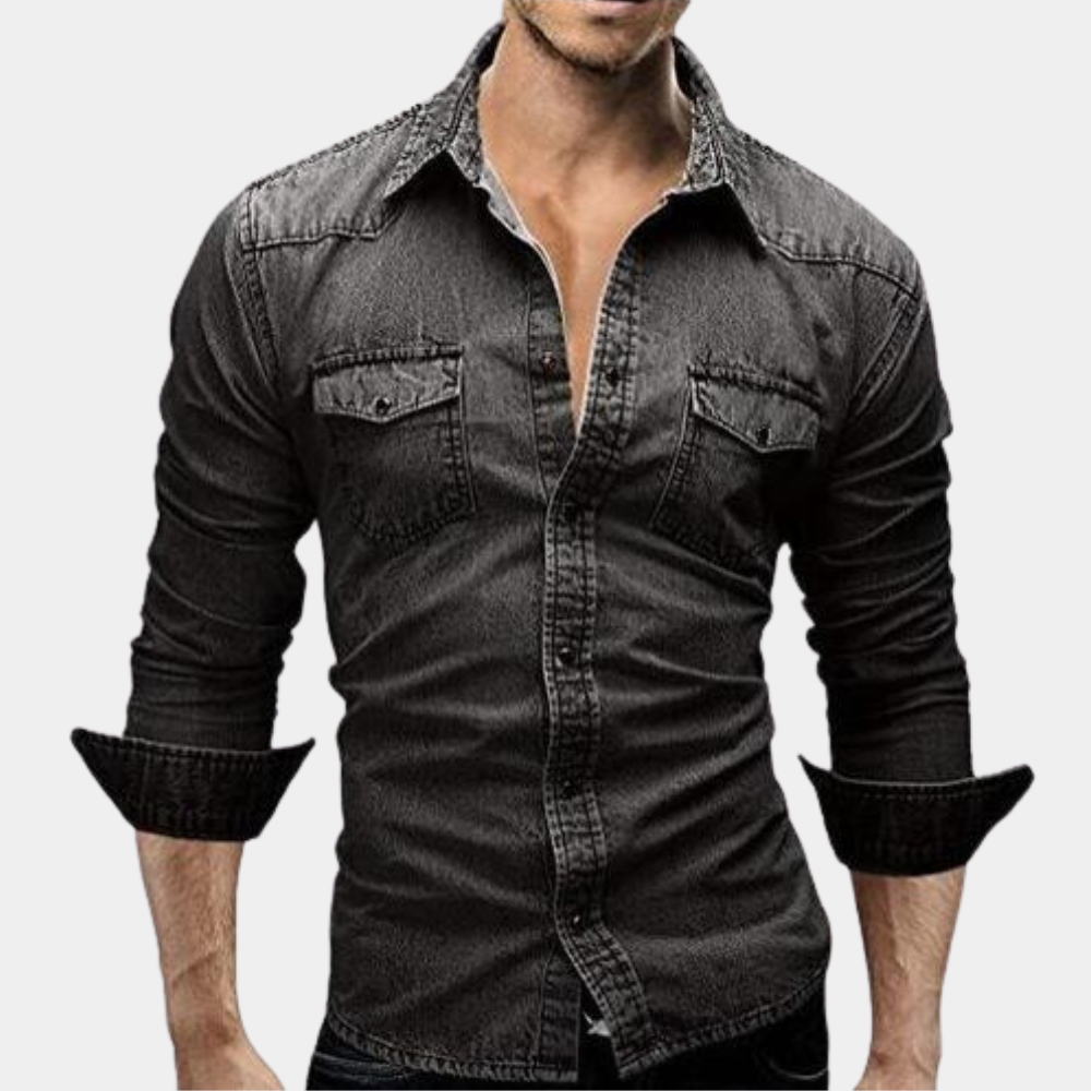 Herren Slimfit Jeanshemd Langarm