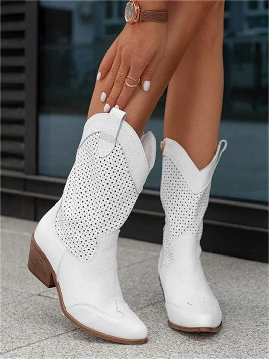 Weiße Damenstiefel Cowboy Style - IdealeKleiden